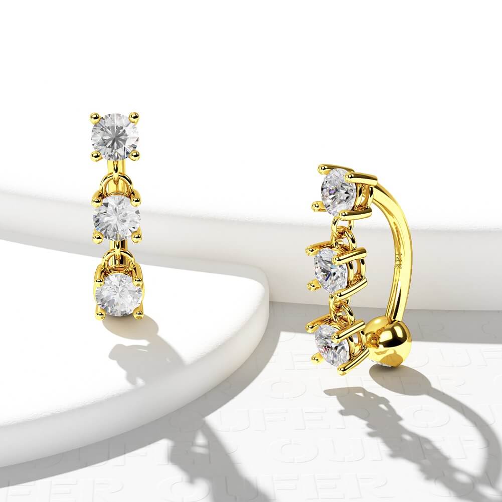 14K Gold Reverse Dangle CZ Belly Ring