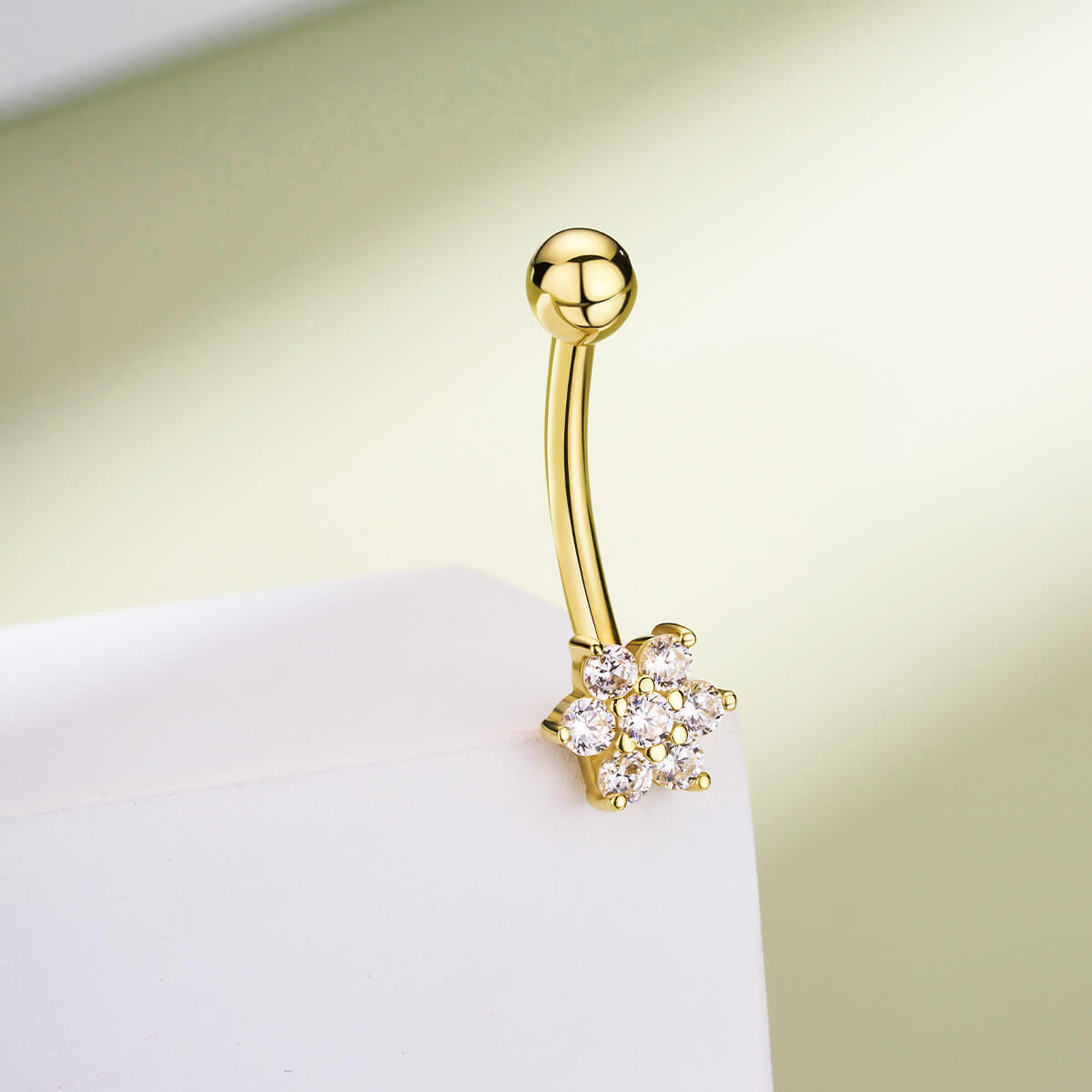 14K Gold CZ Snowflake Belly Ring