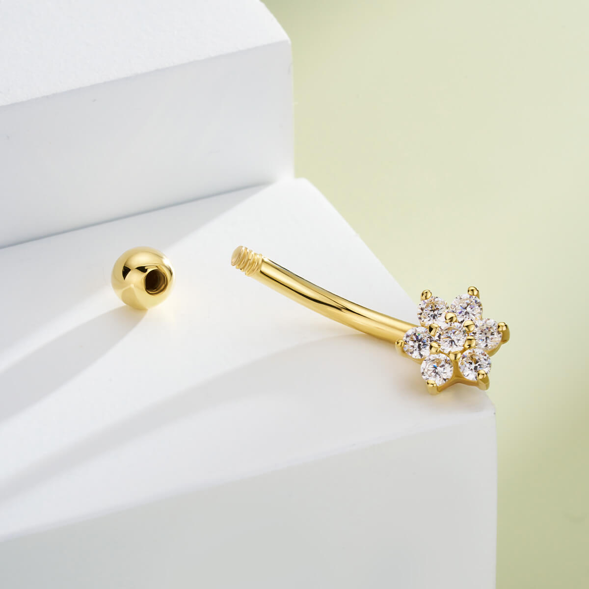 14K Gold CZ Snowflake Belly Ring