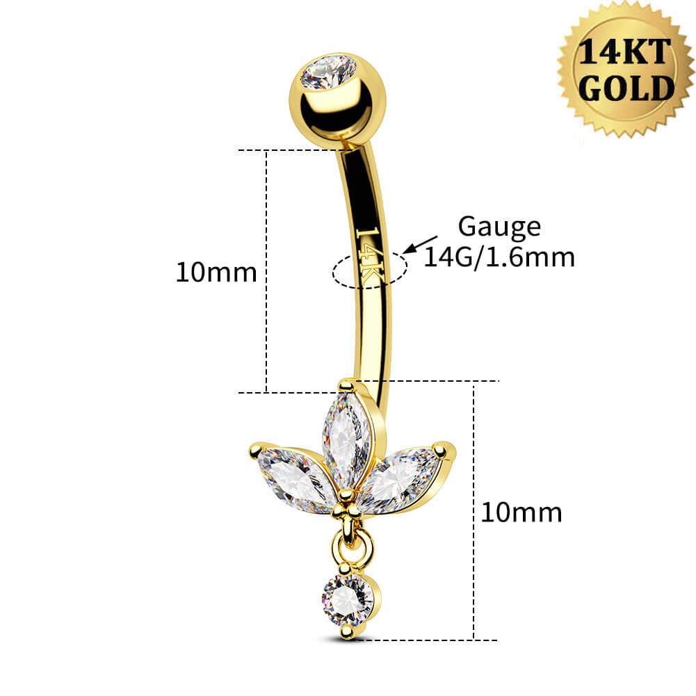 14K Gold CZ Flower Belly Ring