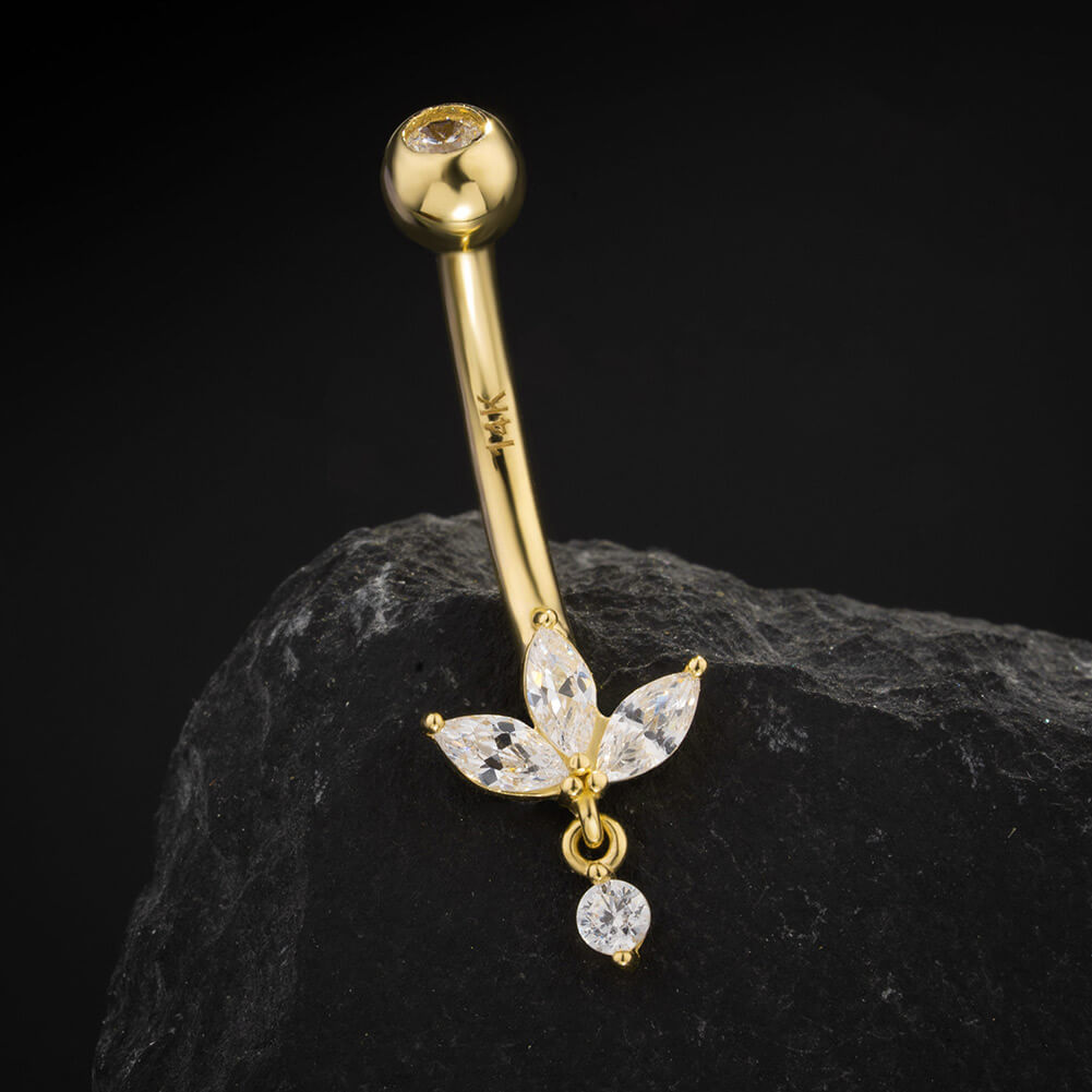 14K Gold CZ Flower Belly Ring