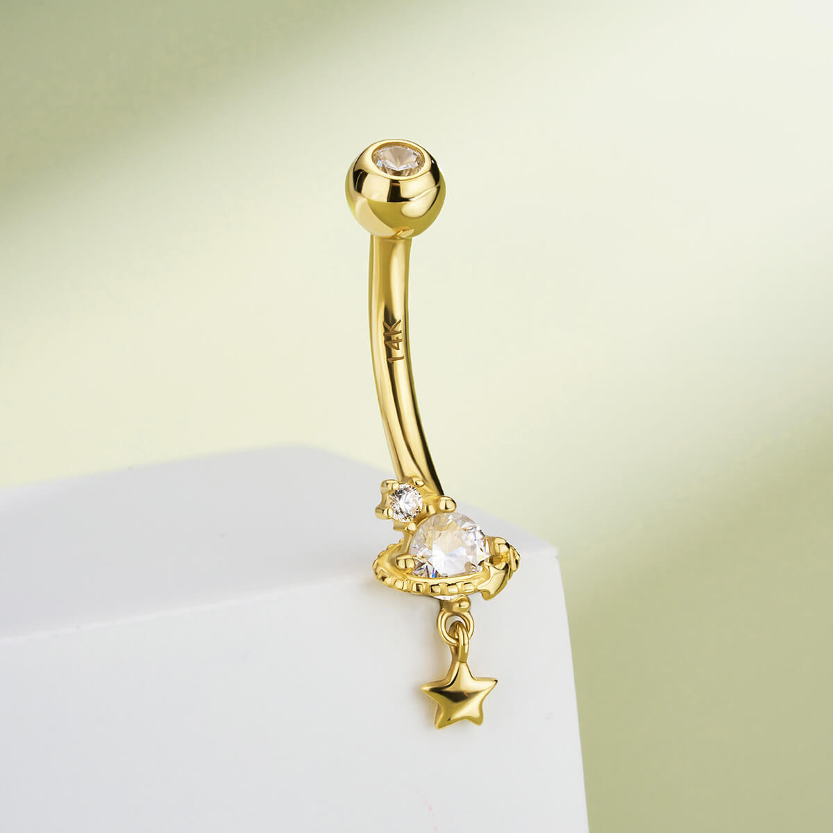 14K Gold Celestial Saturn Belly Ring
