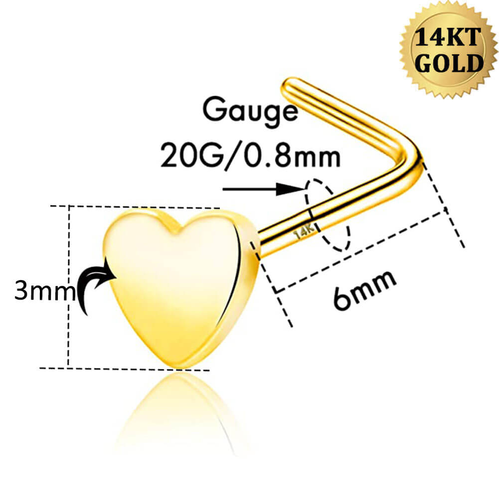 14K Gold Heart L-Shape Nose Stud