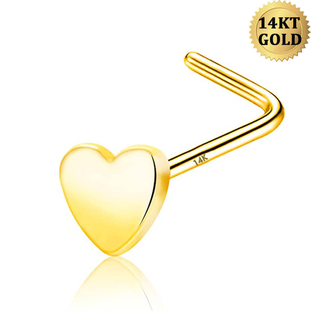 14K Gold Heart L-Shape Nose Stud