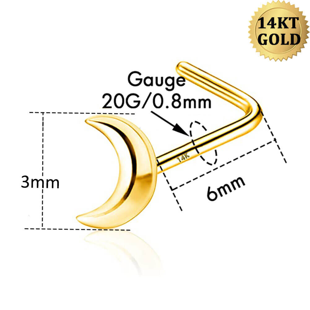 14K Gold Small Moon L-Shape Nose Stud