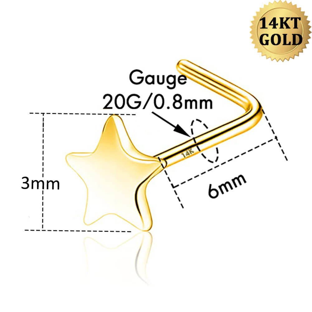 14K Gold Small Star L-Shape Nose Stud