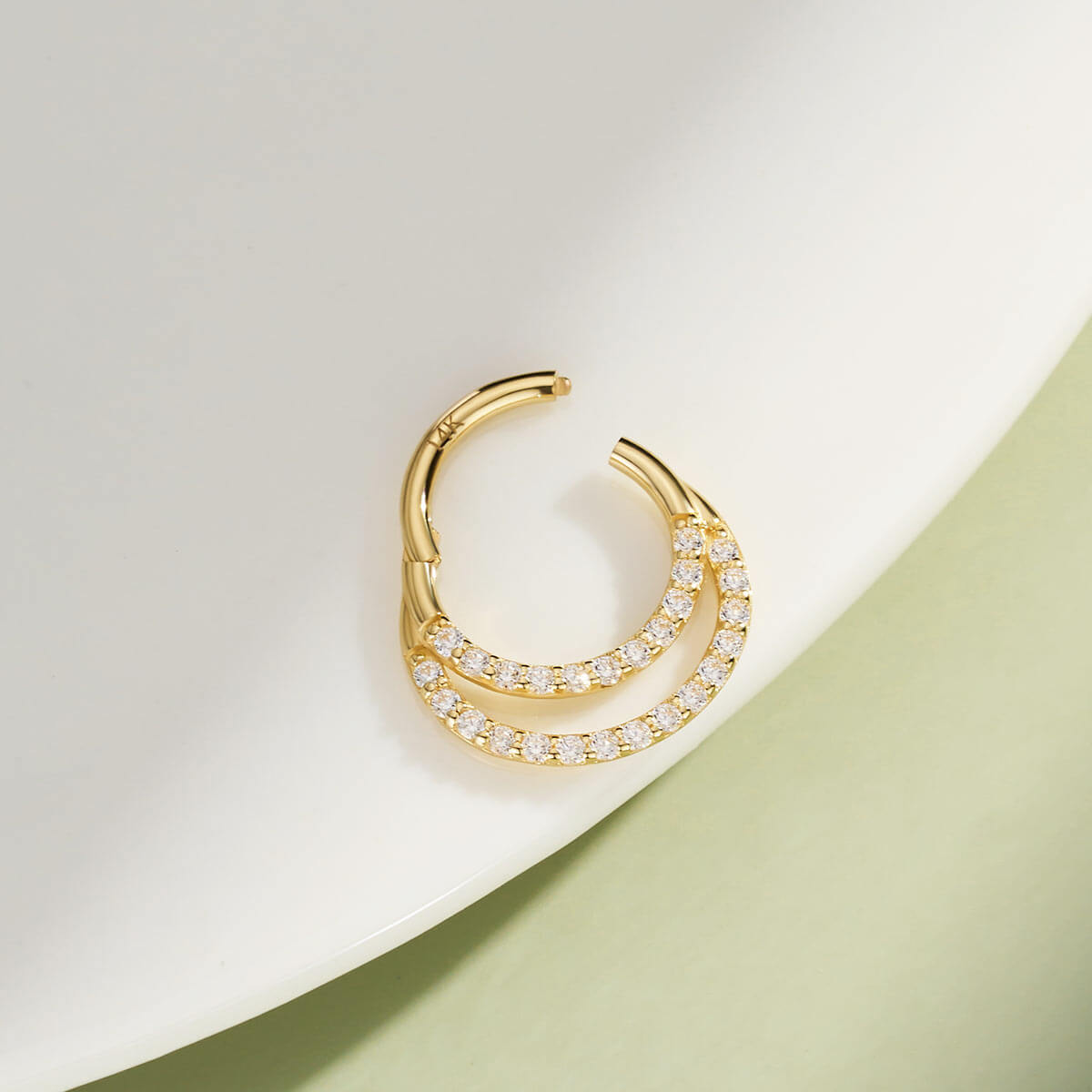 14K Gold Front CZ Double Hoop Segment Septum Ring