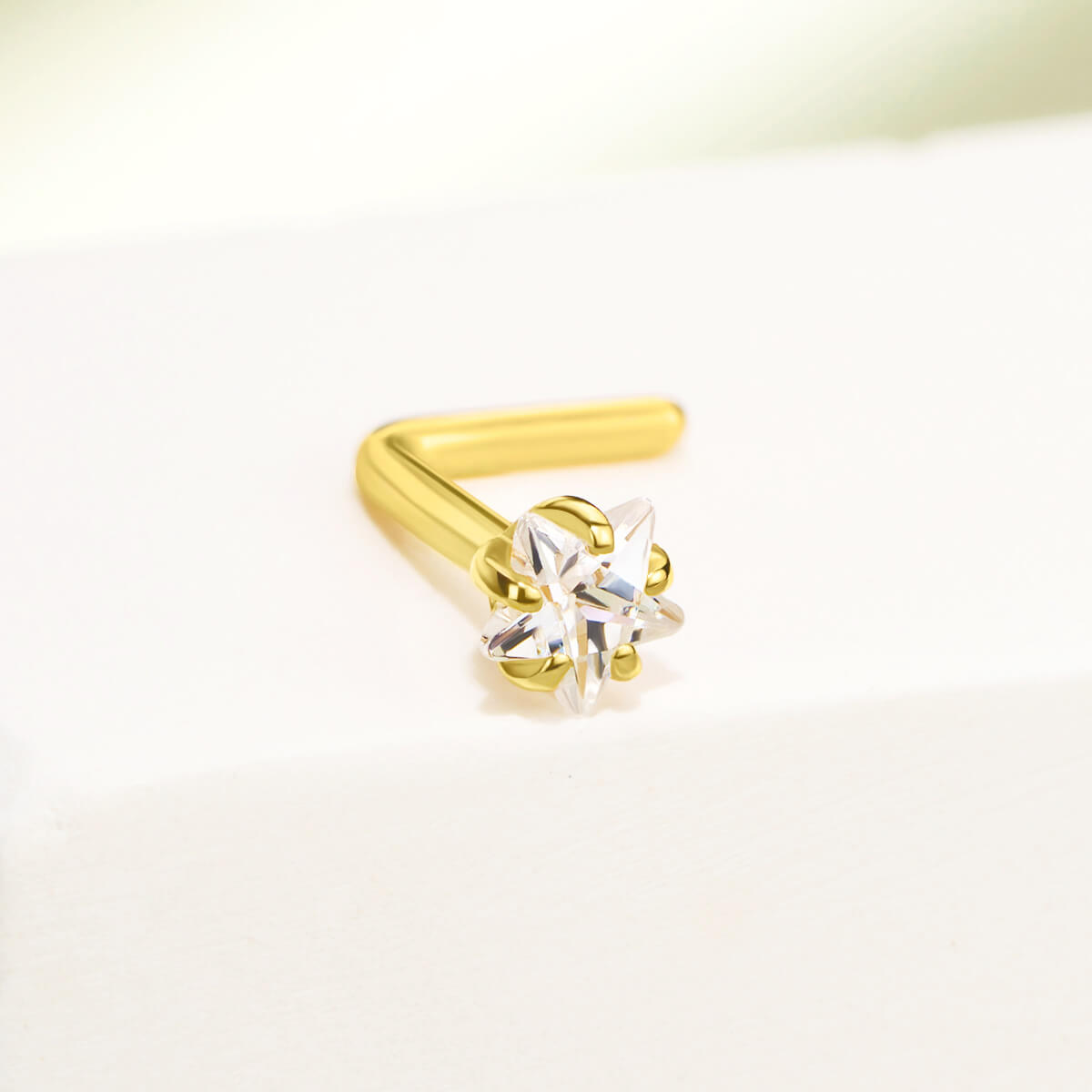 14K Gold Crystal Star L-Shape Nose Stud
