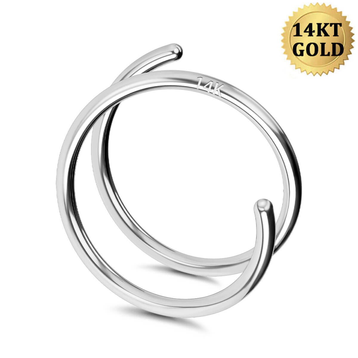 14K White Gold Double Segment Nose Hoop
