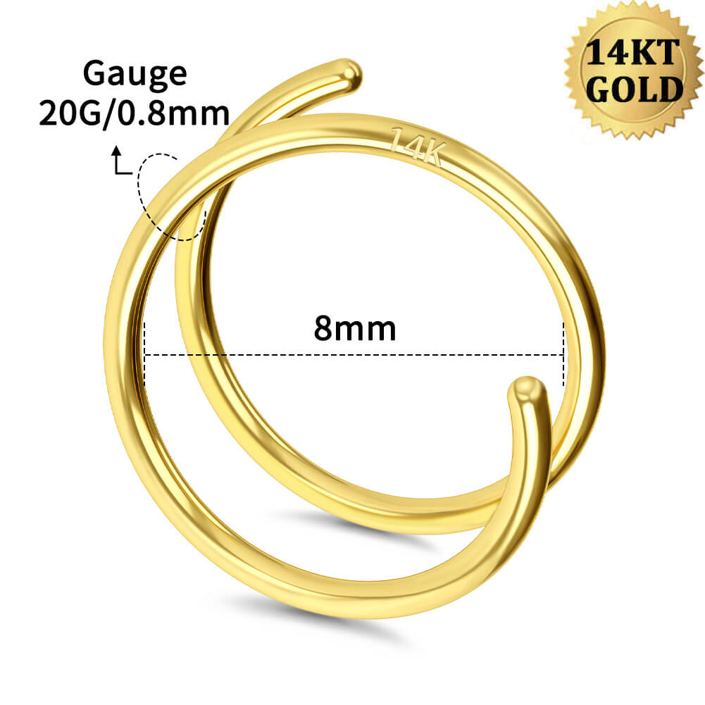 20G 14K Gold Double Segment Nose Hoop