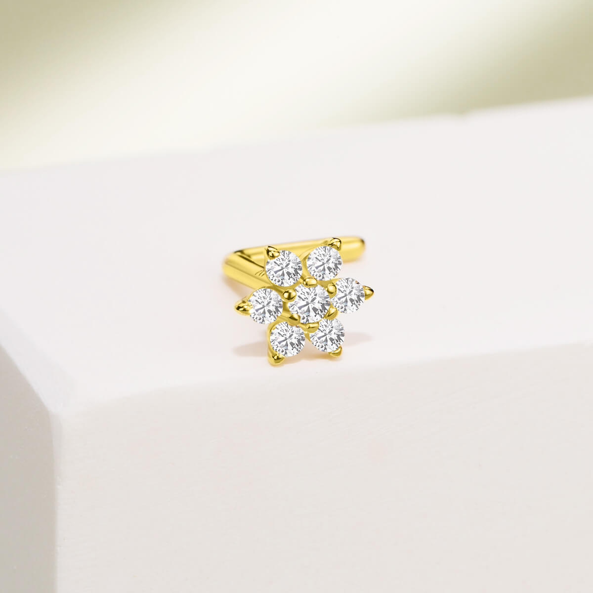 14K Gold Flower L-Shape Nose Stud