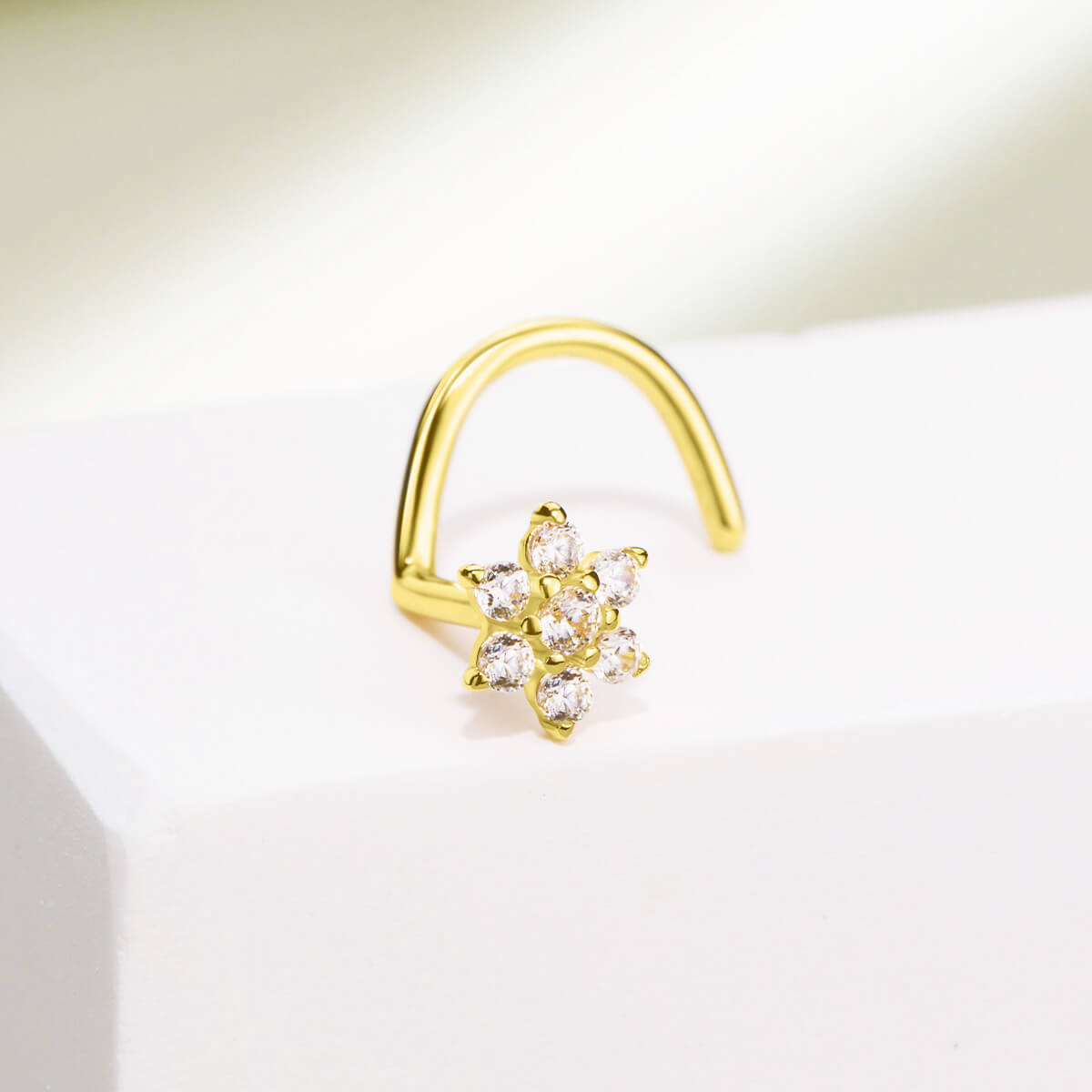 14K Gold CZ Flower Screw Nose Stud