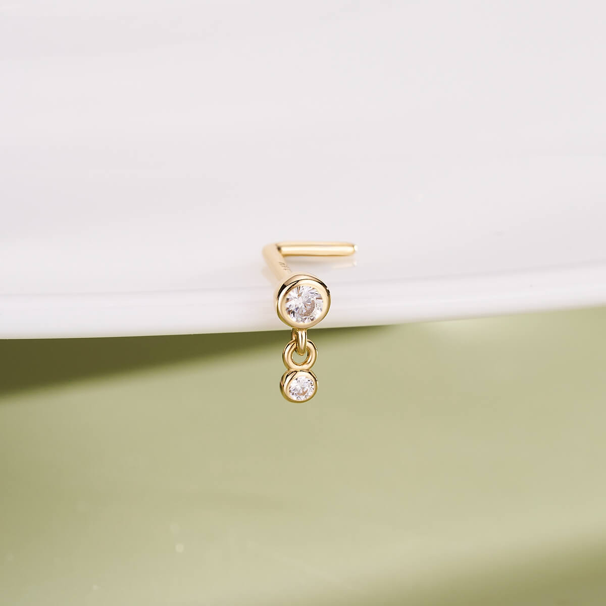 14K Gold Bezel CZ L-Shaped Nose Stud