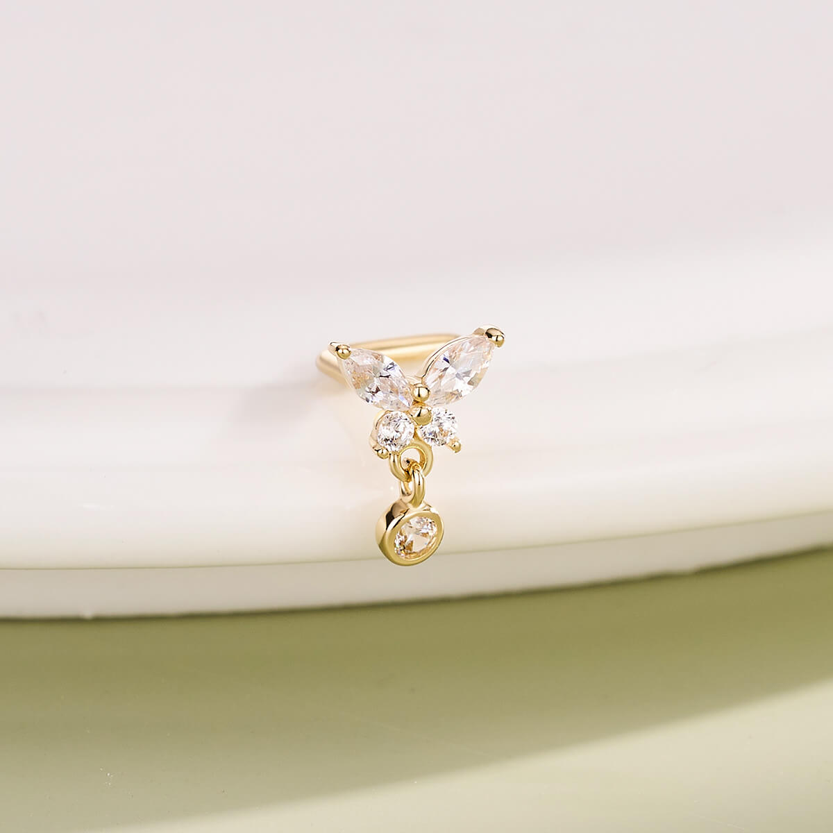 14K Gold Butterfly L-Shaped Nose Stud