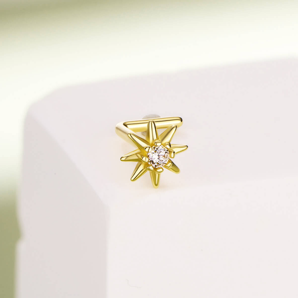 14K Gold Sun L-Shape Nose Stud