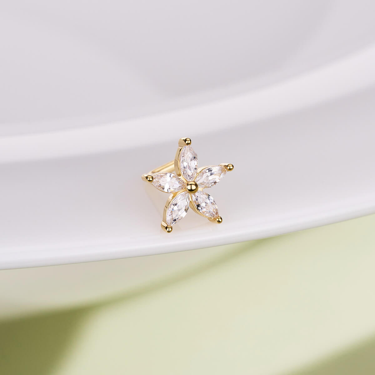 14K Gold Flower L-Shaped Nose Stud