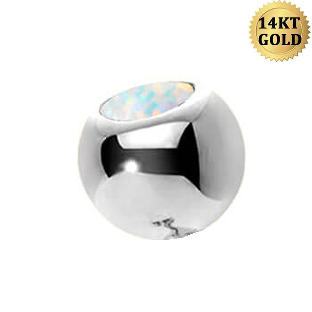 14K White Gold Opal Belly Ring Ball