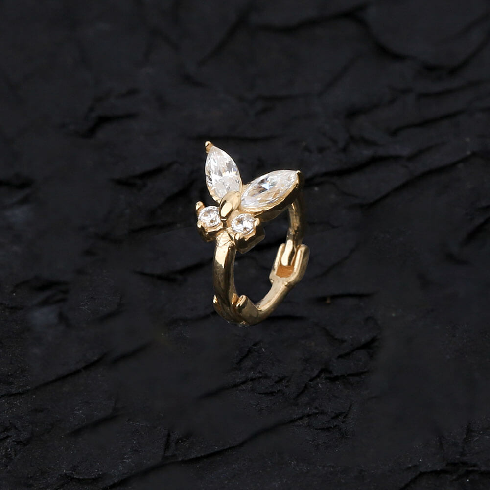 14K Gold CZ Butterfly Tragus Earring