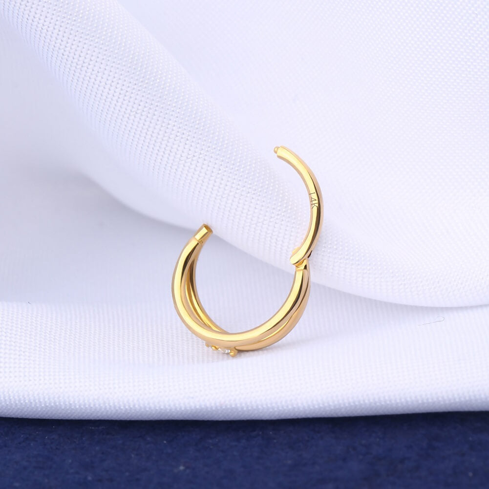 14K Gold CZ Double Layer Cartilage Earrings