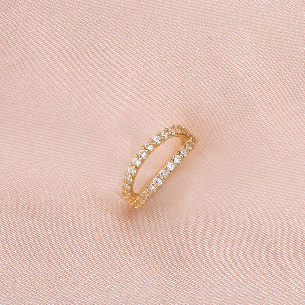 18G 14K Gold Double Row CZ Segment Nose Hoop