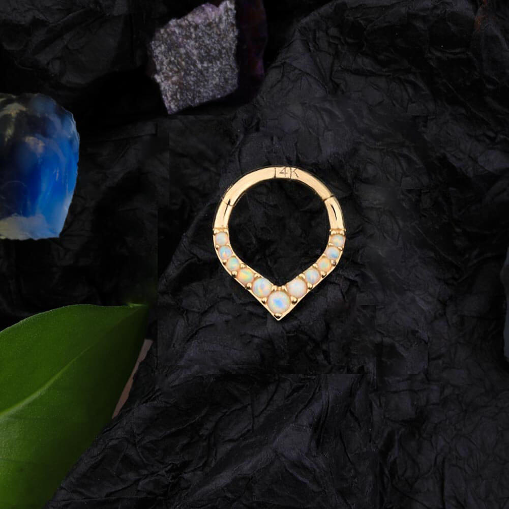 16G 14K Gold Opal V-Shape Segment Septum Ring