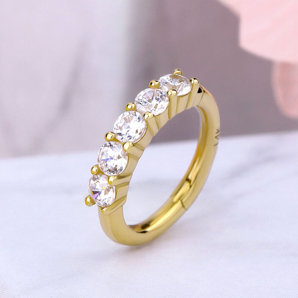 14K Gold Clear CZ Segment Helix Hoop Earring
