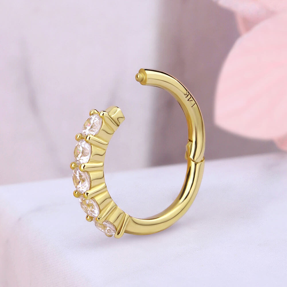 14K Gold Clear CZ Segment Helix Hoop Earring