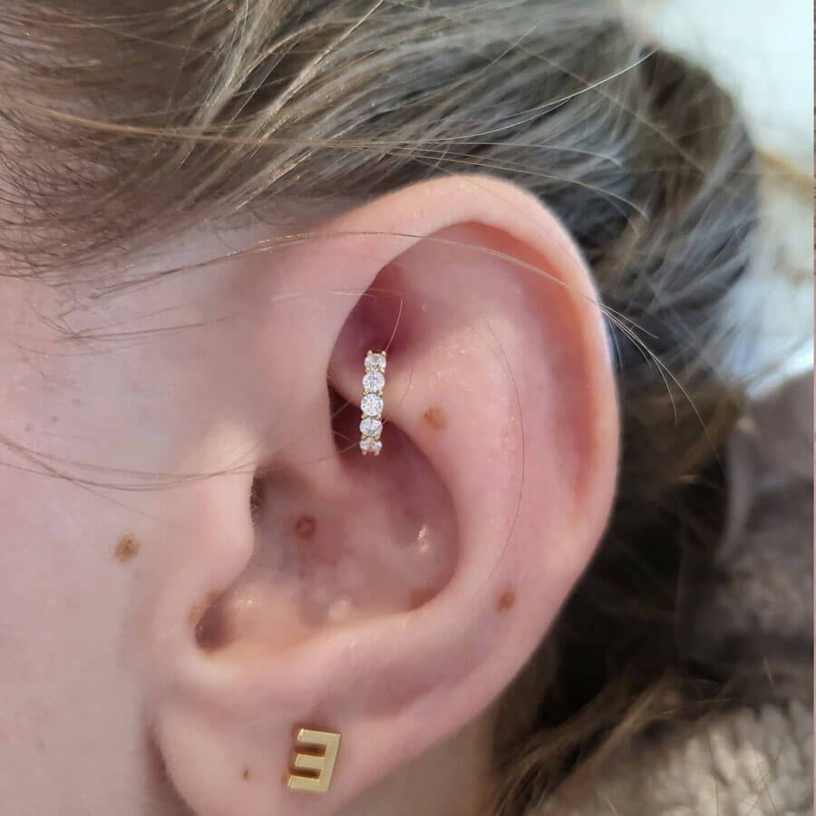 14K Gold Clear CZ Segment Helix Hoop Earring