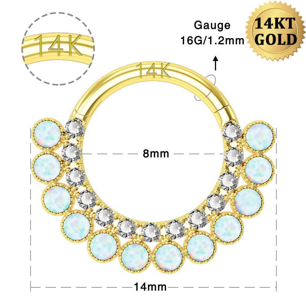 14K Gold CZ Opal Clicker Segment Daith Earrings