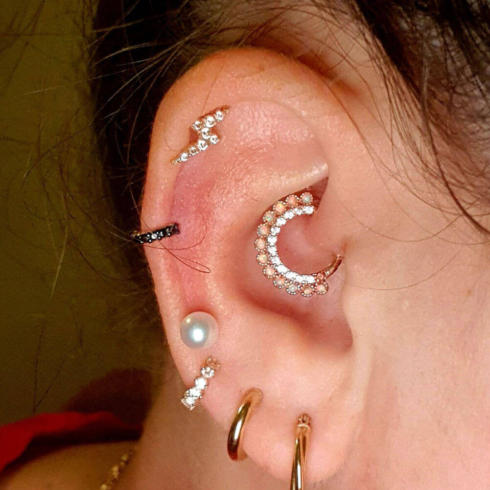 14K Gold CZ Opal Clicker Segment Daith Earrings