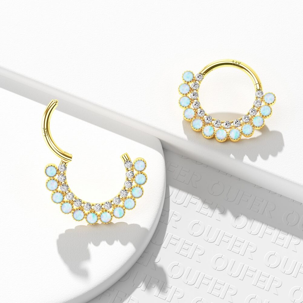 14K Gold CZ Opal Clicker Segment Daith Earrings