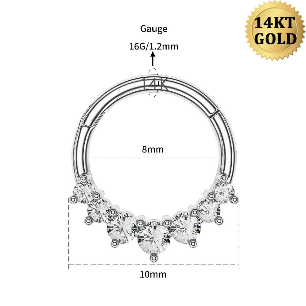 14K White Gold CZ Segment Septum Ring