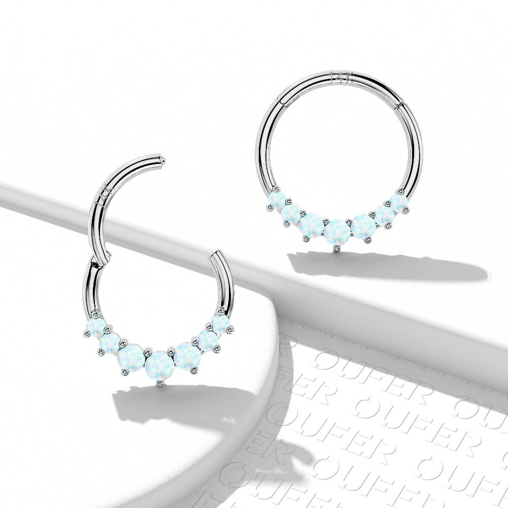 14K White Gold Opal Segment Septum Ring