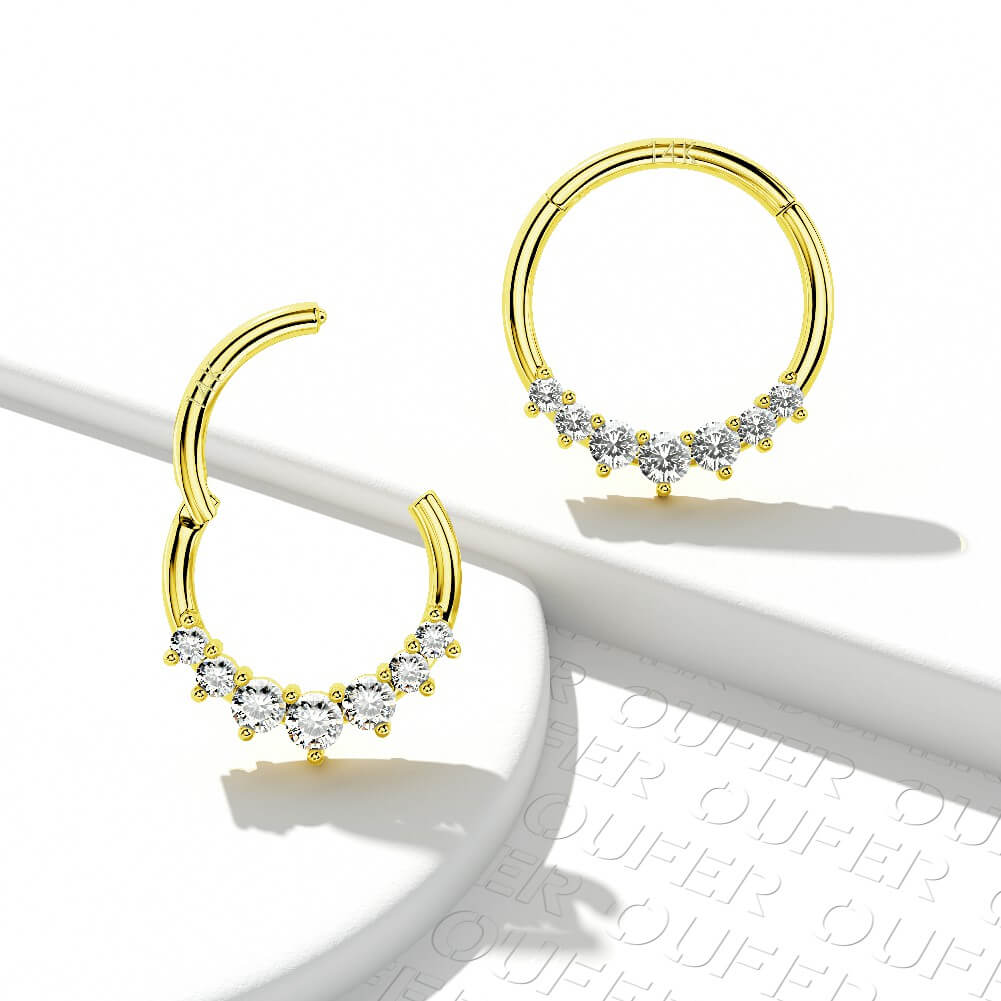 14K Gold CZ Segment Daith Ring