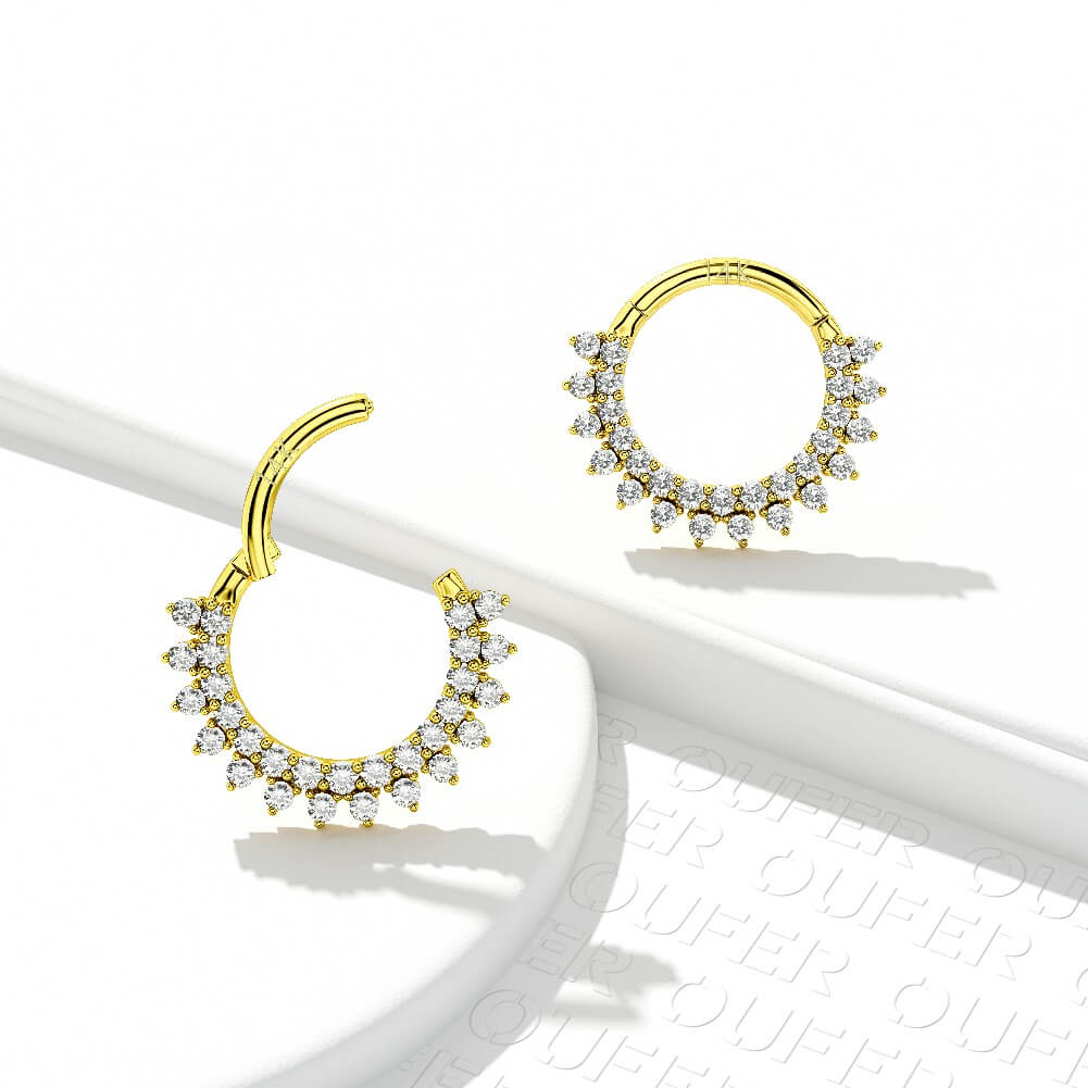 14K Gold Double Row CZ Segment Septum Ring