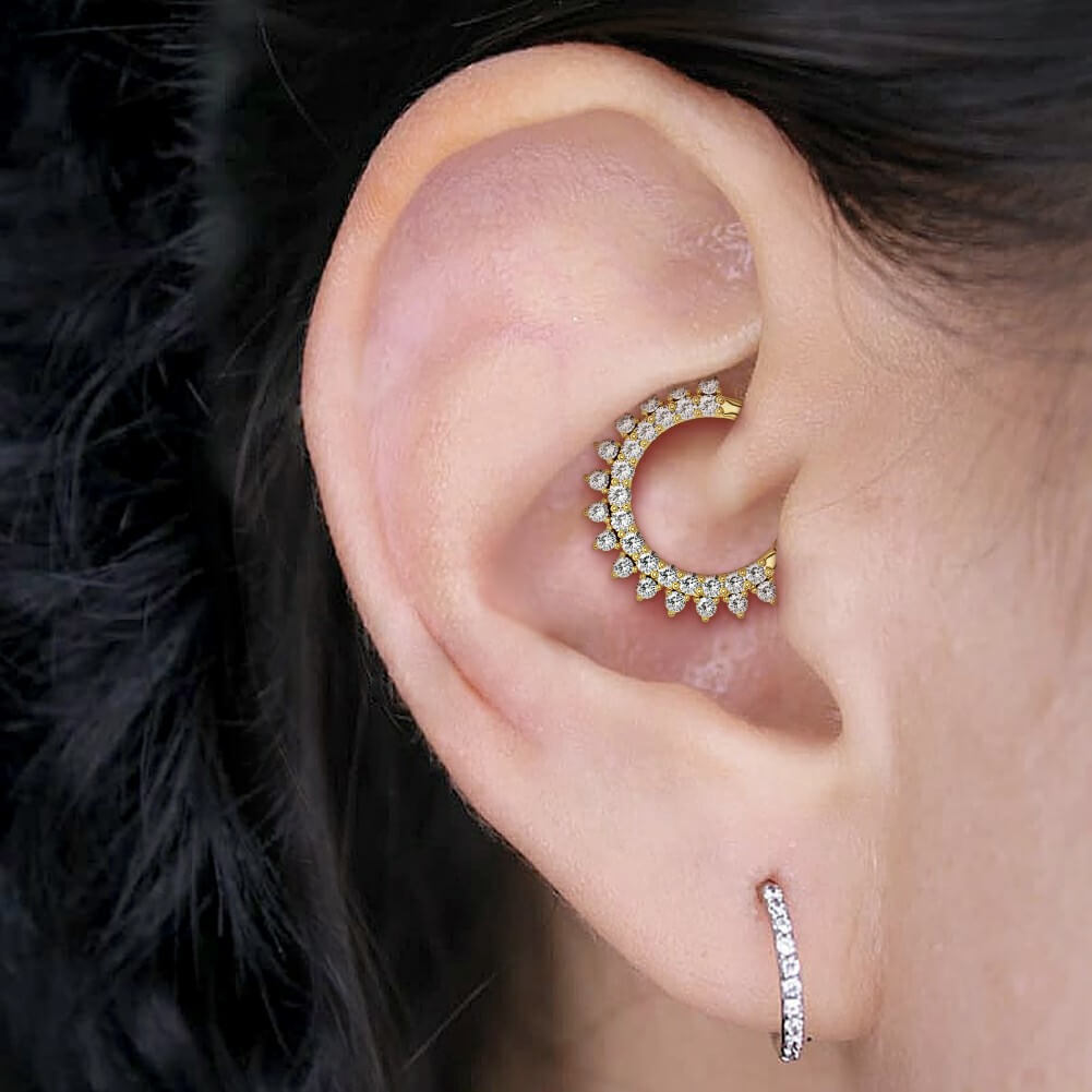 14K Gold Double Row CZ Segment Septum Ring