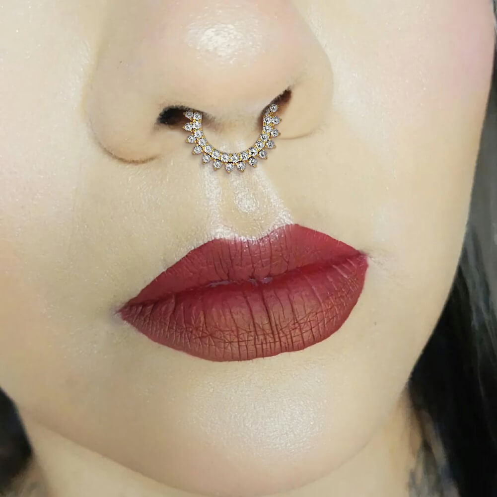 14K Gold Double Row CZ Segment Septum Ring
