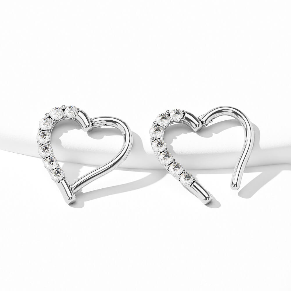 14K White Gold Heart Shaped CZ Earring