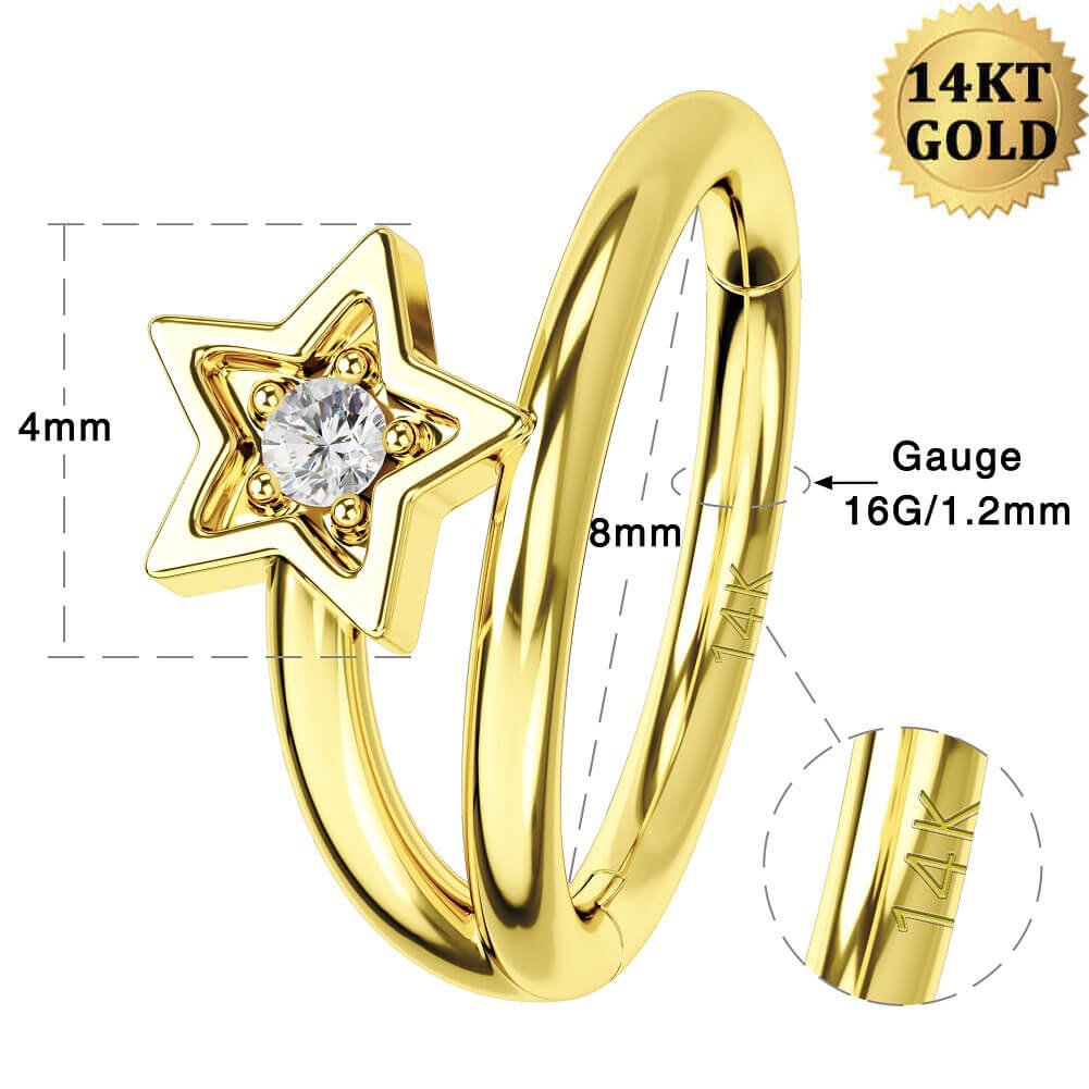 14K Gold Star CZ Segment Helix Earring