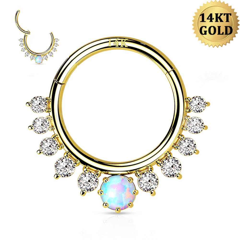 14K Gold CZ Opal Segment Septum Ring