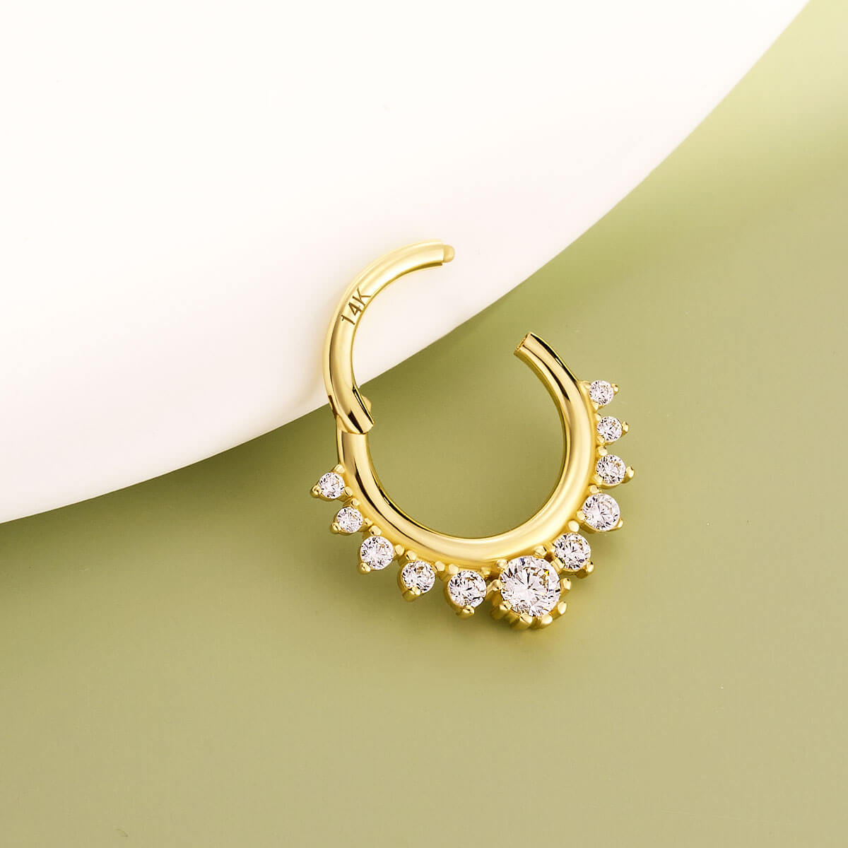 14K Gold CZ Segment Septum Ring