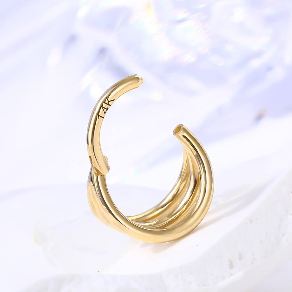 14K Gold Triple Layered Segment  Cartilage Hoop