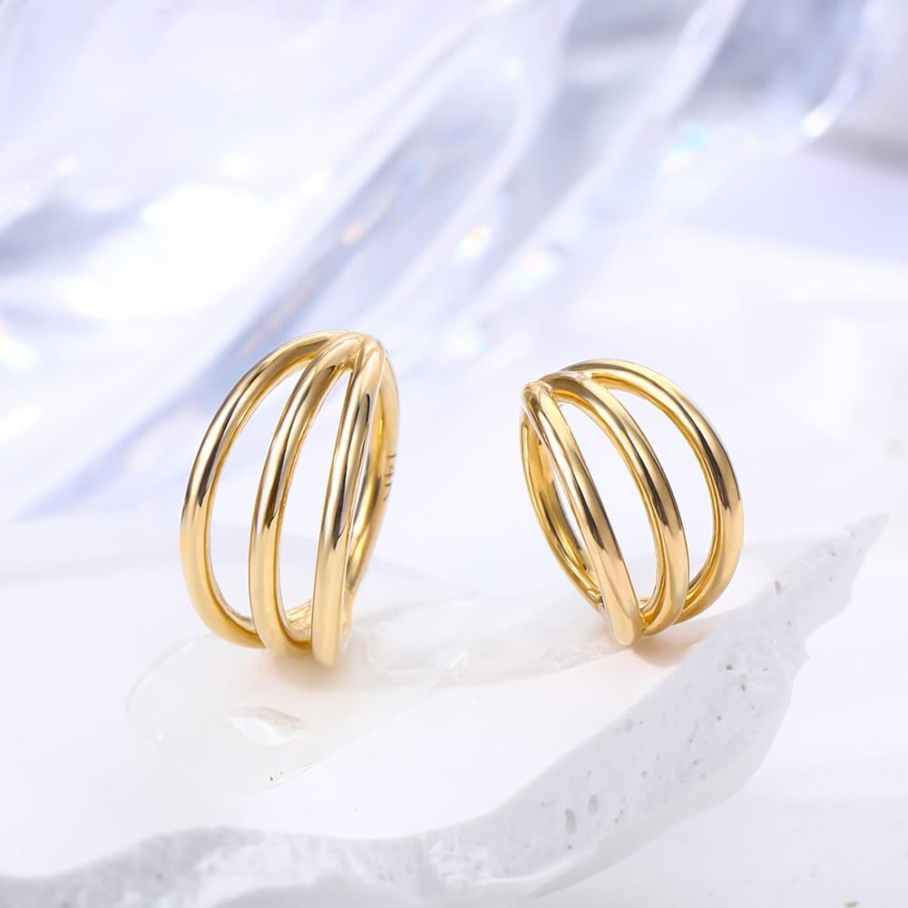 14K Gold Triple Layered Segment  Cartilage Hoop
