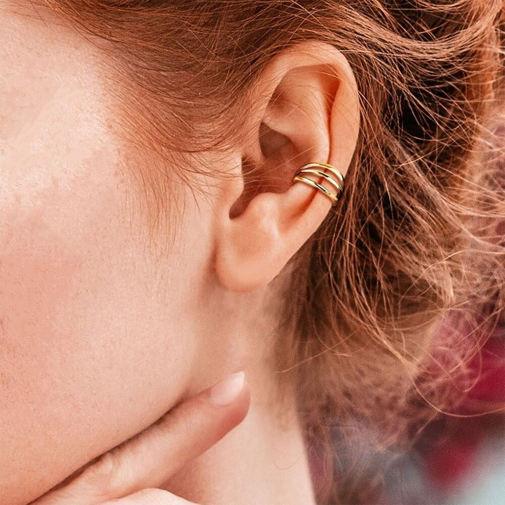 14K Gold Triple Layered Segment  Cartilage Hoop