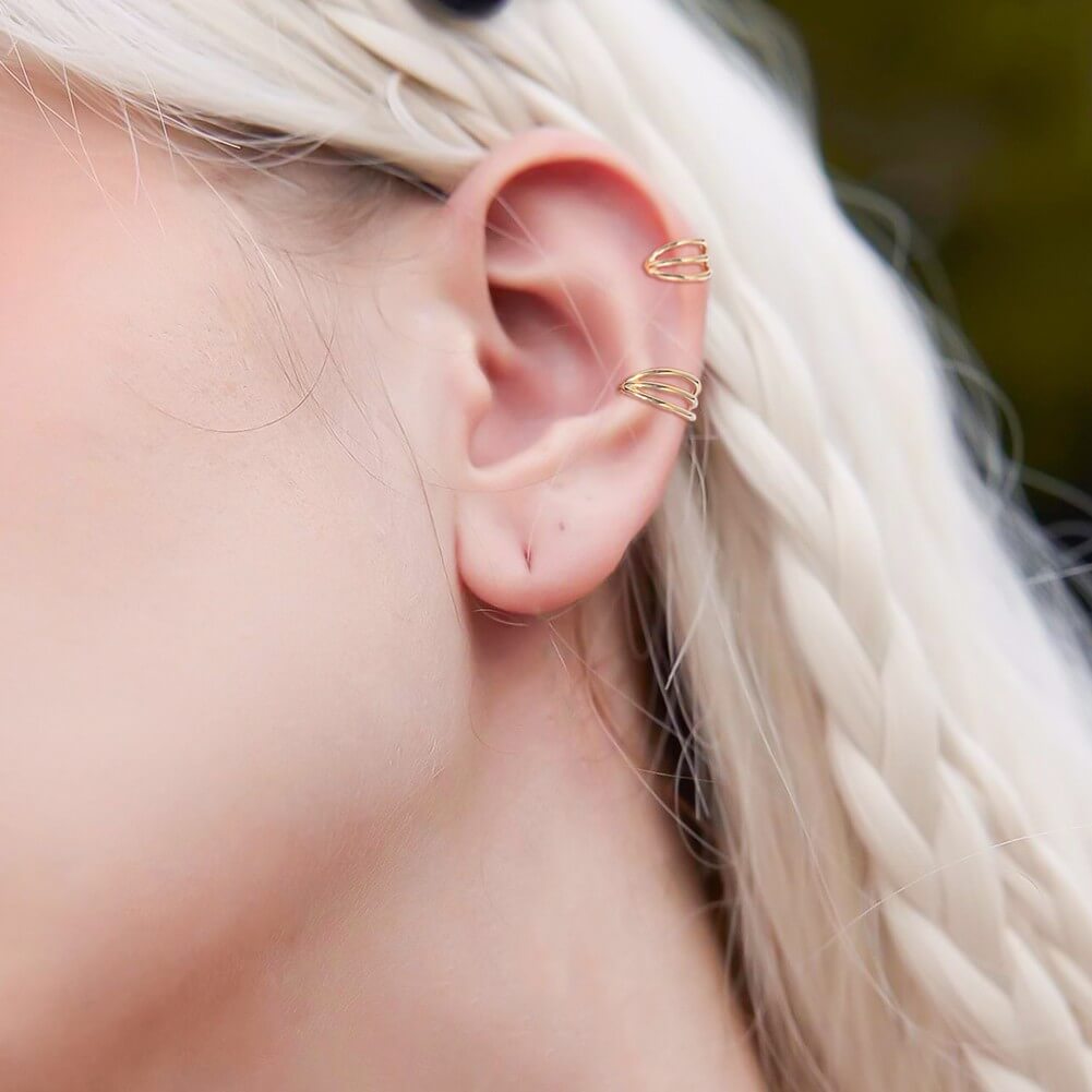 14K Gold Triple Layered Segment  Cartilage Hoop