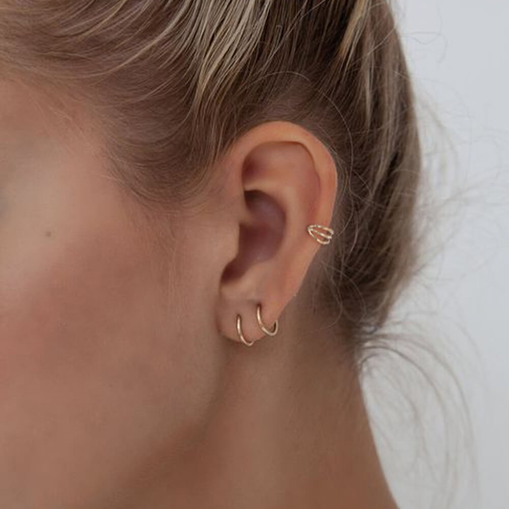 14K Gold Triple Layered Segment  Cartilage Hoop