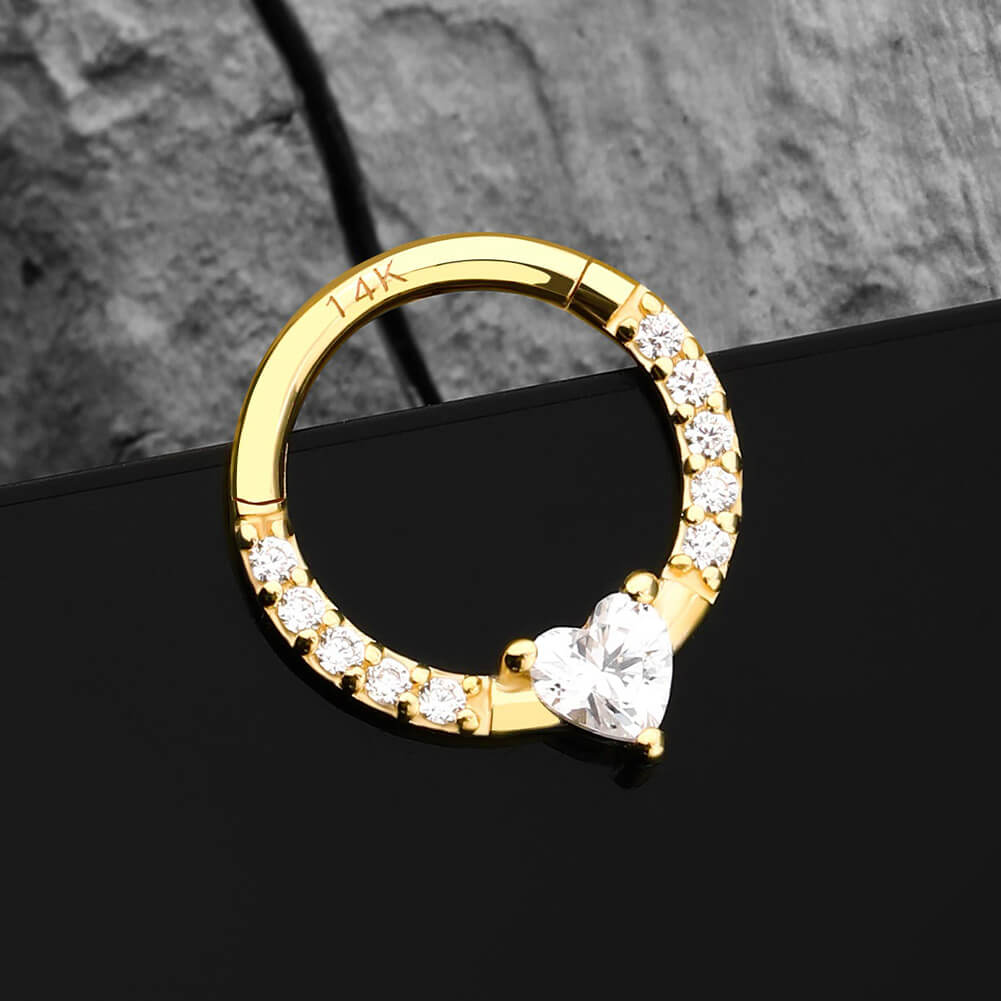 14K Gold Heart CZ Segment Septum Ring