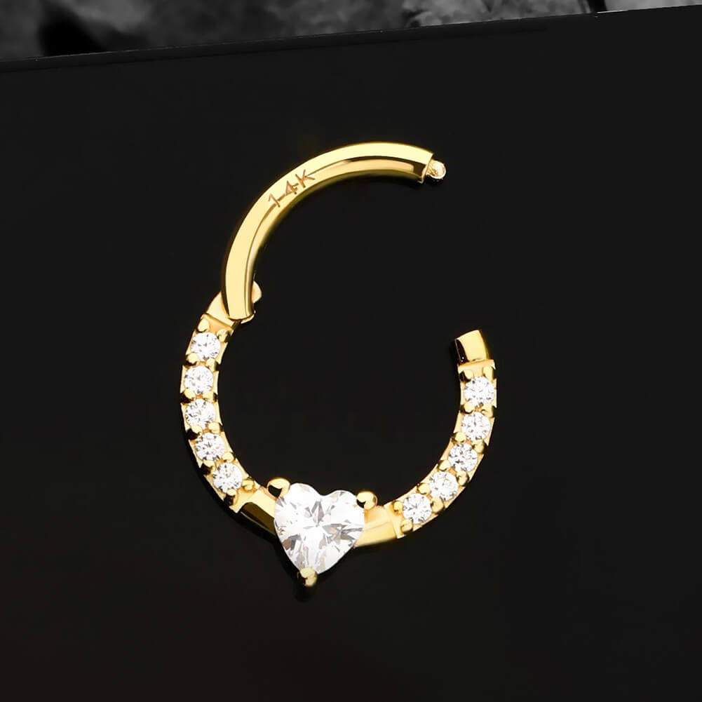 14K Gold Heart CZ Segment Septum Ring