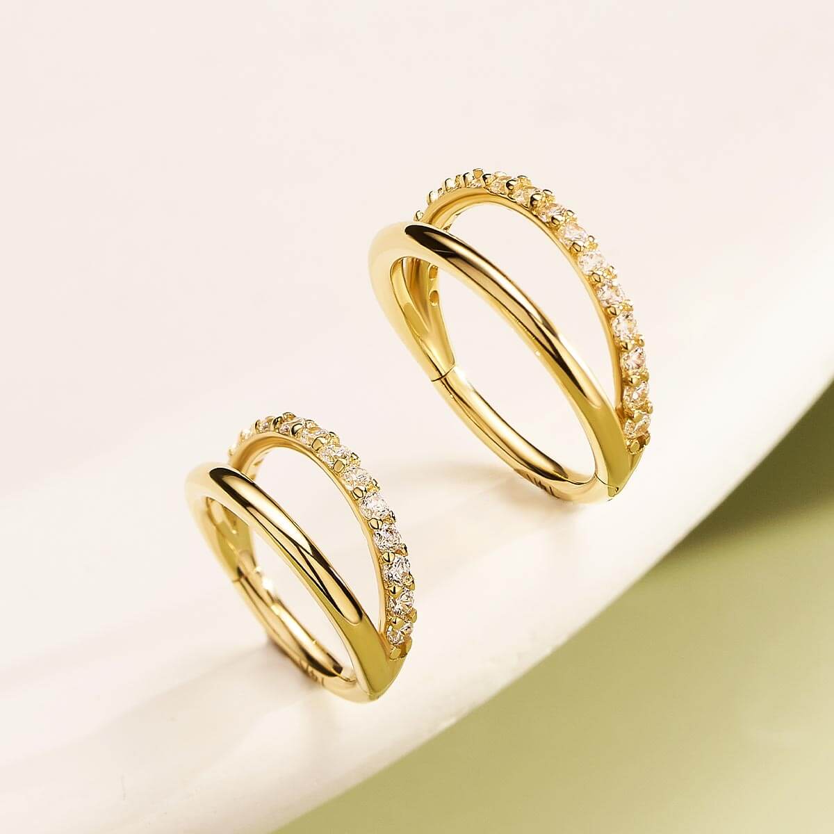 16G 14K Gold Semi-Gem Double Segment Cartilage Hoop