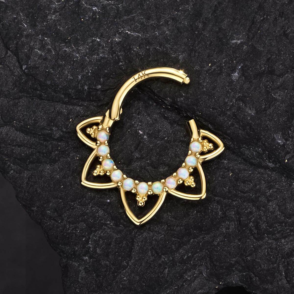14K Gold Opal Lotus Flower Segment Septum Ring